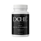 DCHÉ Delta-9 THC Gummies bottle front — vegan full spectrum hemp-derived gummies for relaxation and mood