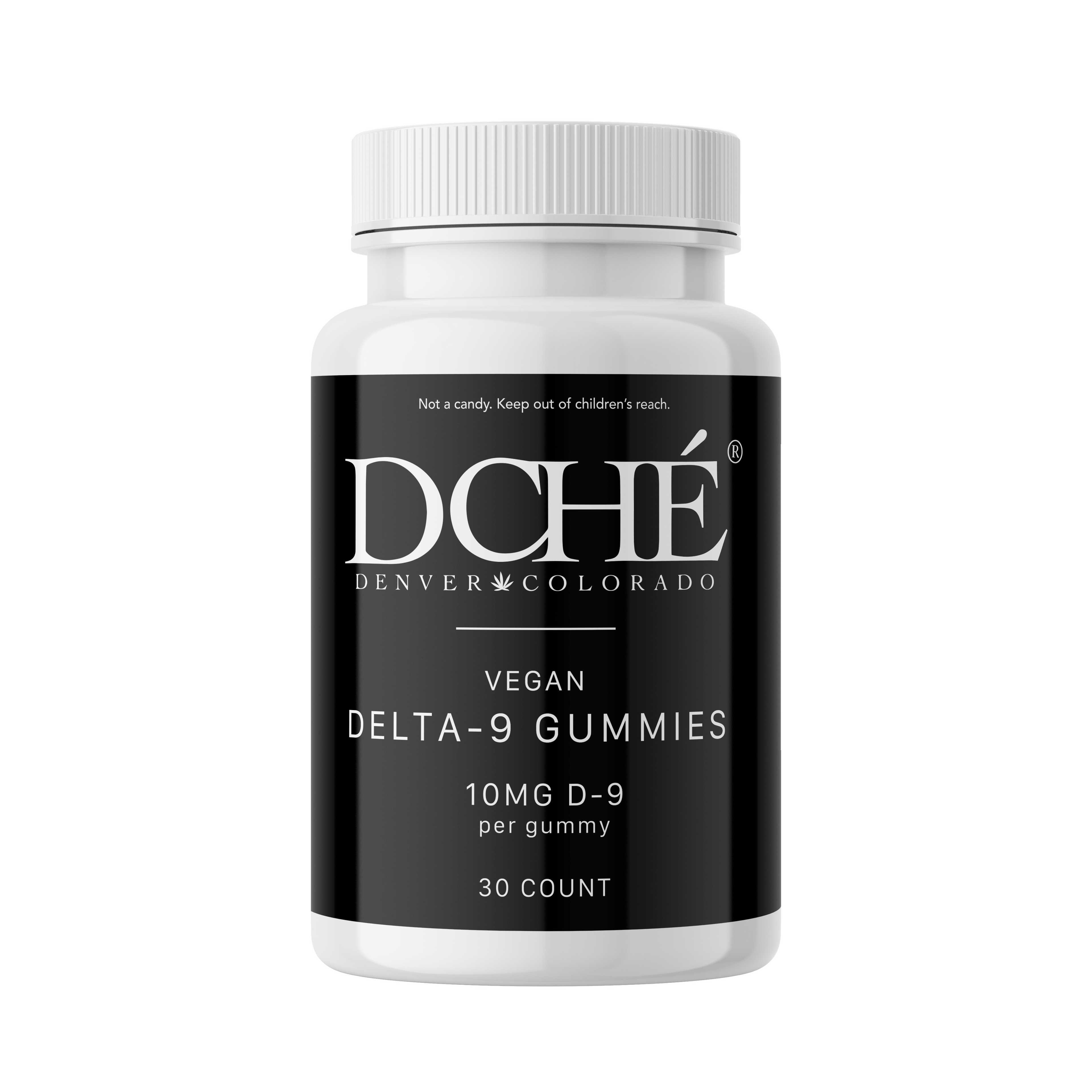 DCHÉ Delta-9 THC Gummies bottle front — vegan full spectrum hemp-derived gummies for relaxation and mood