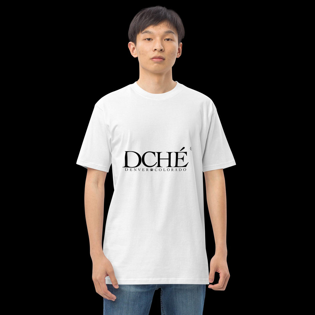 DCHÉ Men's Premium Heavyweight Tee flat lay — premium quality fabric and woven label
