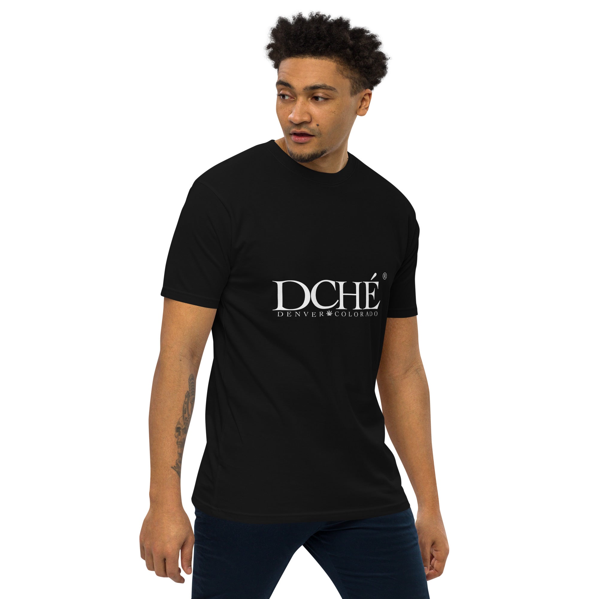 DCHÉ Men's Premium Heavyweight Tee on model — relaxed fit lifestyle streetwear shot