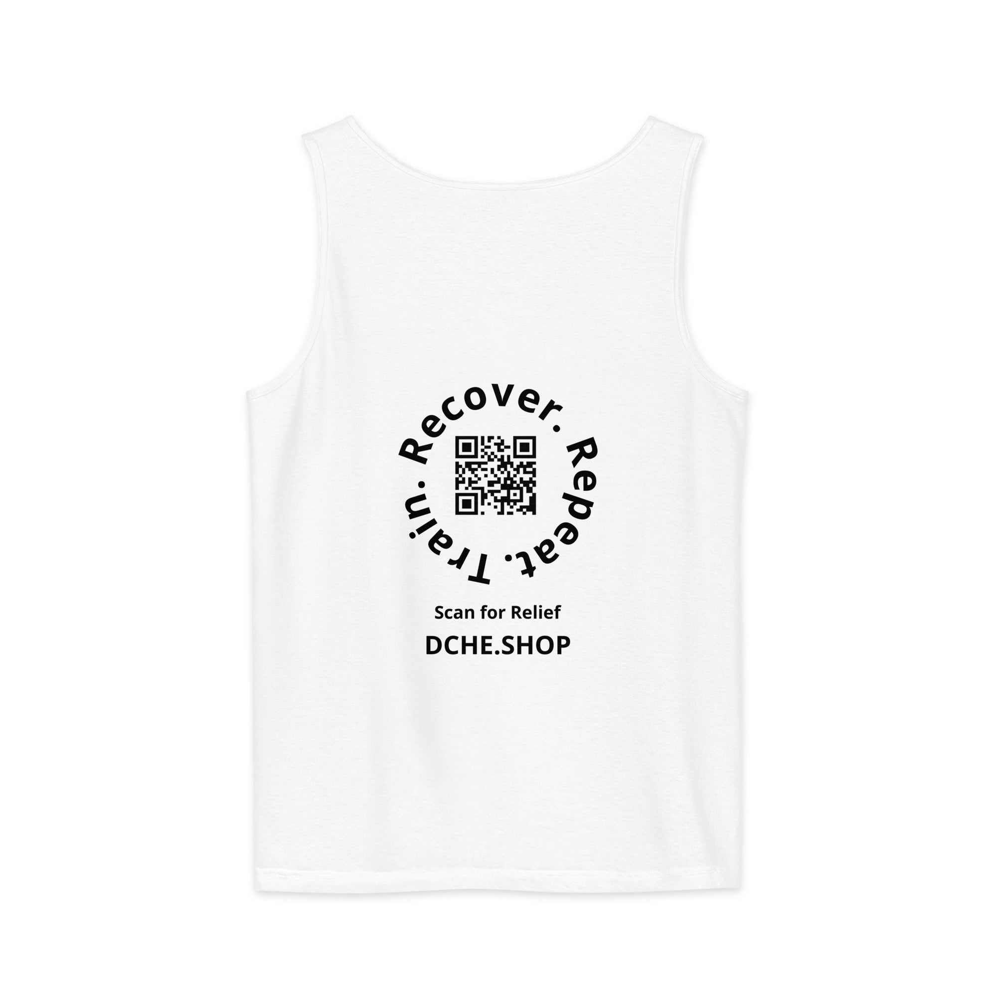 DCHÉ Unisex Garment-Dyed Tank Top detail — quality garment-dyed fabric texture and construction