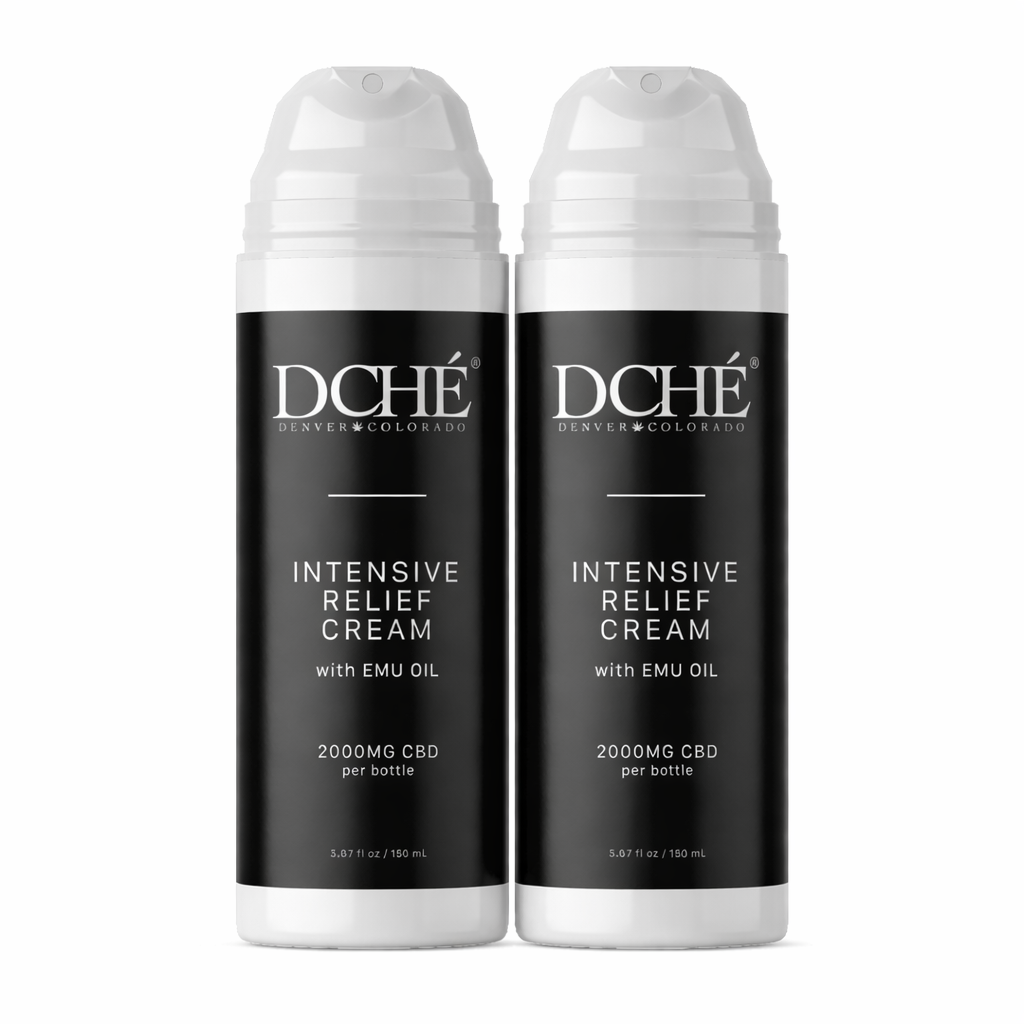 DCHÉ Intensive Relief Cream 2-Pack — two 2,000mg CBD cream bottles with Emu Oil for targeted pain relief