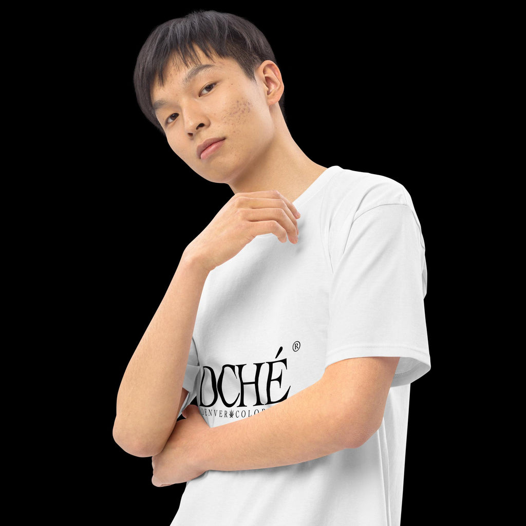 DCHÉ Men's Premium Heavyweight Tee detail — collar stitching and heavyweight fabric quality