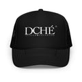 DCHÉ Trucker Hat front view — mesh snapback cap with embroidered DCHÉ logo