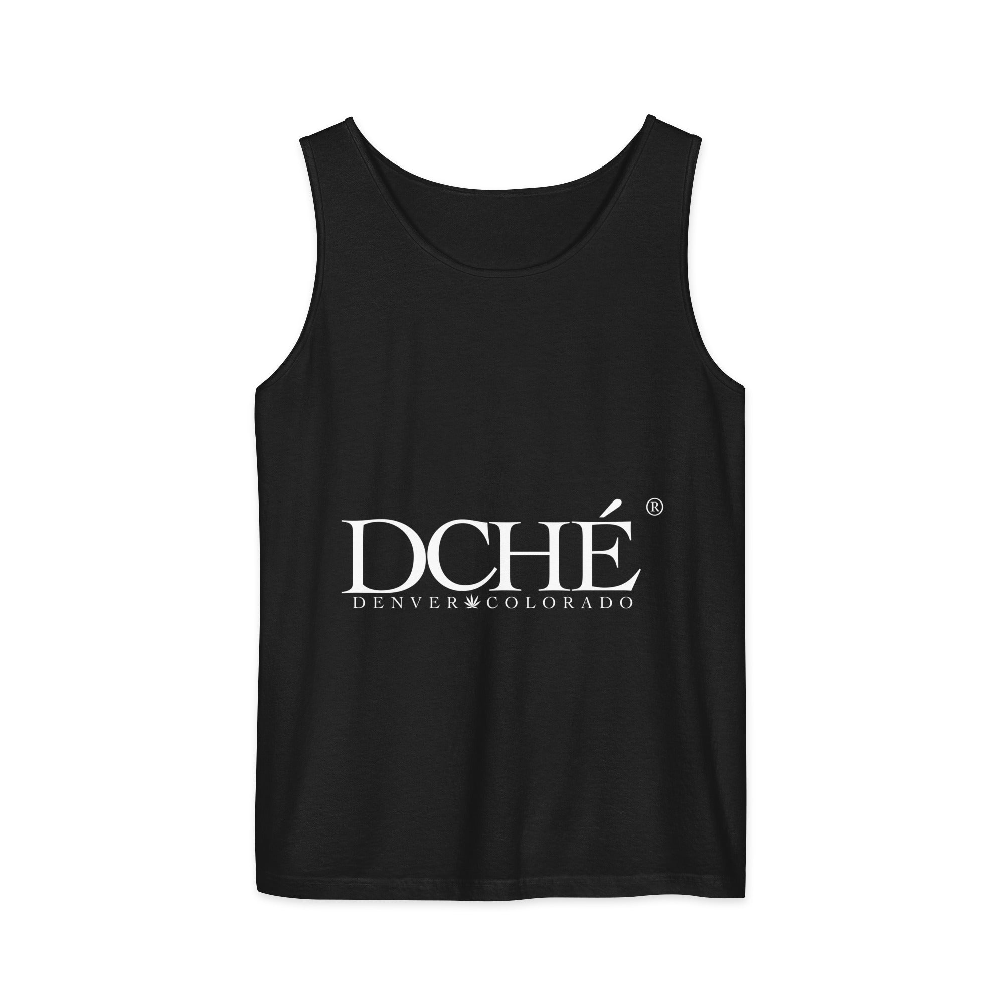 DCHÉ Unisex Garment-Dyed Tank Top back view — relaxed fit lifestyle garment-dyed tank top